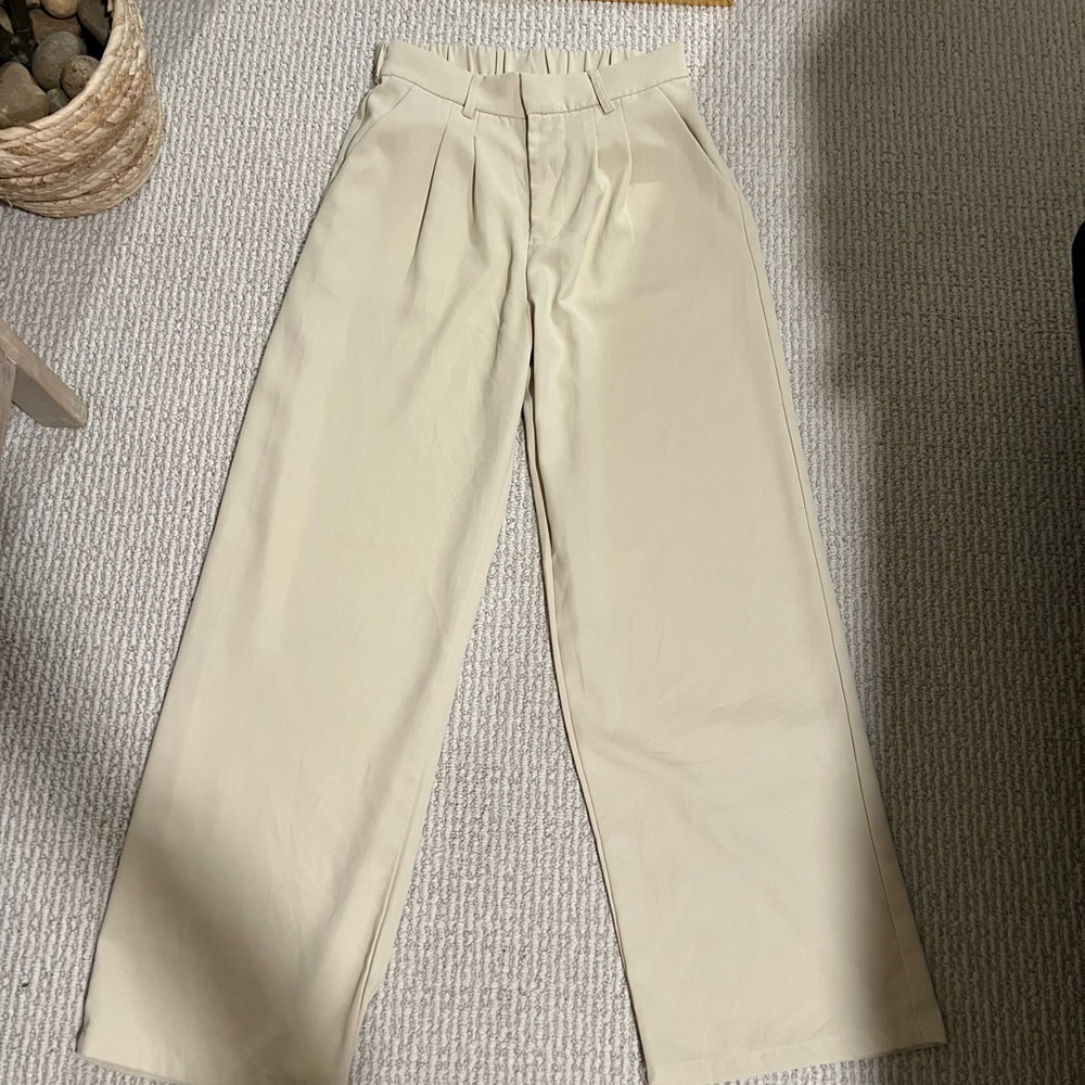 Elegant Cream Wide-Leg Women's Pants